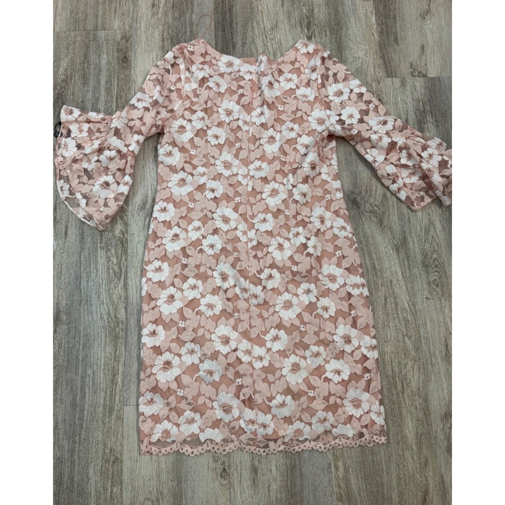 Adrianna‎ Papell Bell Sleeve Lace Sheath Dress Ivory Pink V Neck Size 16 - Picture 3 of 9